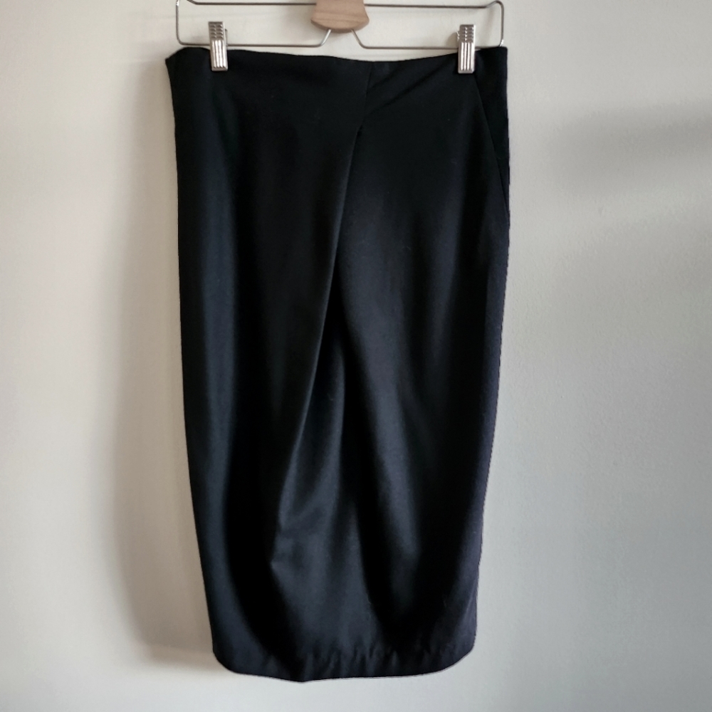 MAJE | Size 2 (M) Wool Blend Pleated Pencil Skirt | black
